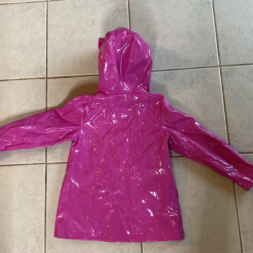 Hot pink raincoat with kitty ears on hood & kitty pockets & leopard - Picture 5 of 7